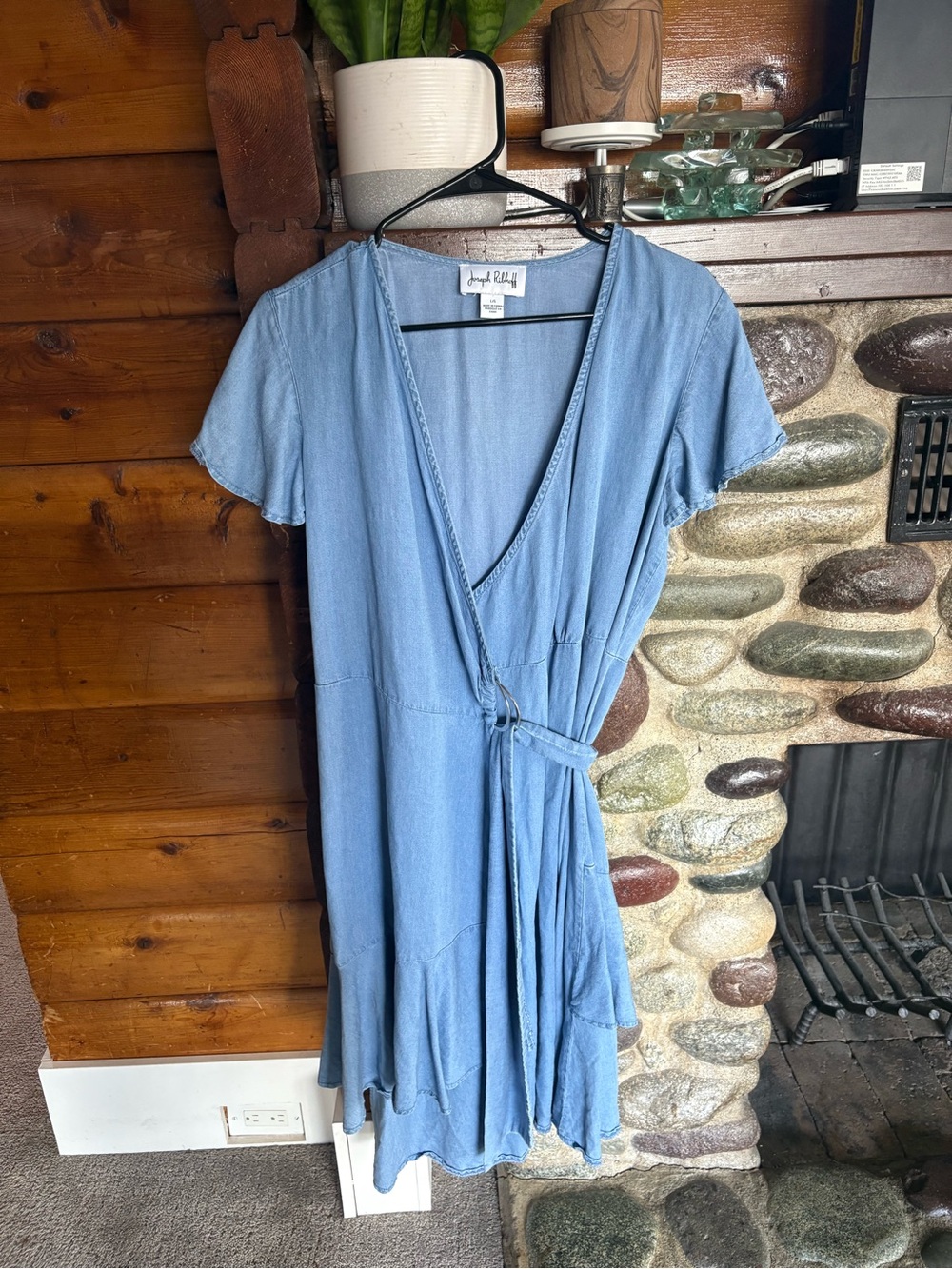 Joseph Ribkoff Chambray Wrap Dress Cottagecore Boho Midi Large L
